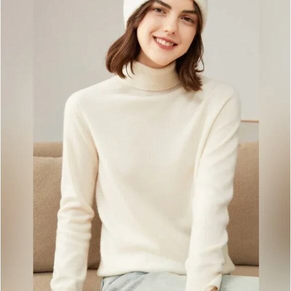 PURE COLLECTION Cashmere Turtleneck Sweater Ivory Cream Sz 22 {AA36} - Picture 1 of 5